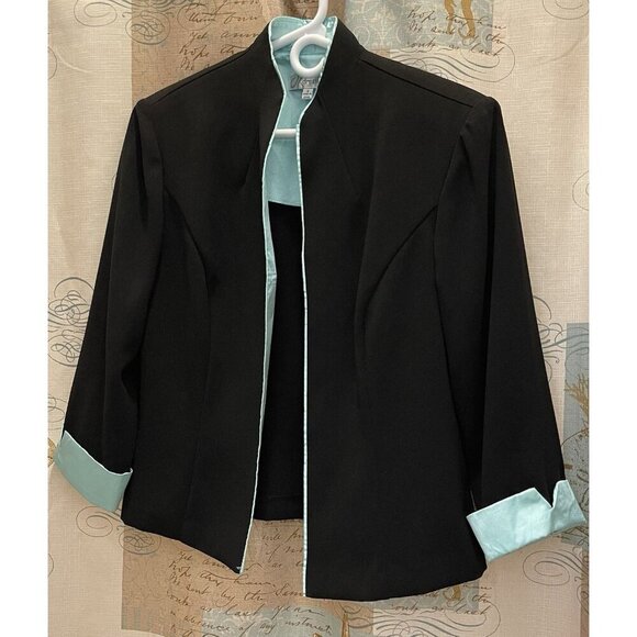 Dressbarn Black Pastel Green Open Front Women’s Suit Jacket, 3/4 Sleeves, Size 8 - Picture 6 of 9